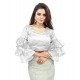 Generic Women's Organza Solid V Neck Layered Ruffle Sleeve Readymade Blouse (White Free Size , up to 38–40 Bust)-PID65859 Generic Women's Organza Solid V Neck Layered Ruffle Sleeve Readymade Blouse (White Free Size , up to 38–40 Bust)-PID65859