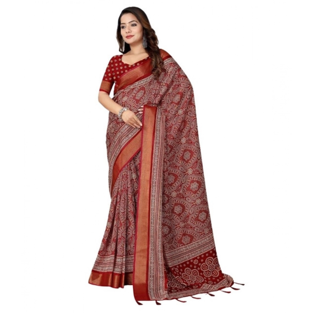 Generic Women's Cotton Silk Printed Saree With Unstitched Blouse 5.5Mtr (Maroon) Generic Women's Cotton Silk Printed Saree With Unstitched Blouse 5.5Mtr (Maroon)