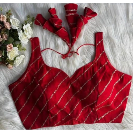 Generic Women's Silk Embellished Sweetheart Neck Sleeveless Readymade Padded Blouse (Red, Size 38) Generic Women's Silk Embellished Sweetheart Neck Sleeveless Readymade Padded Blouse (Red, Size 38)