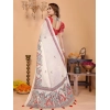 Generic Women's Linen Cotton Printed Saree With Unstitched Blouse 5.5Mtr (Off White)
