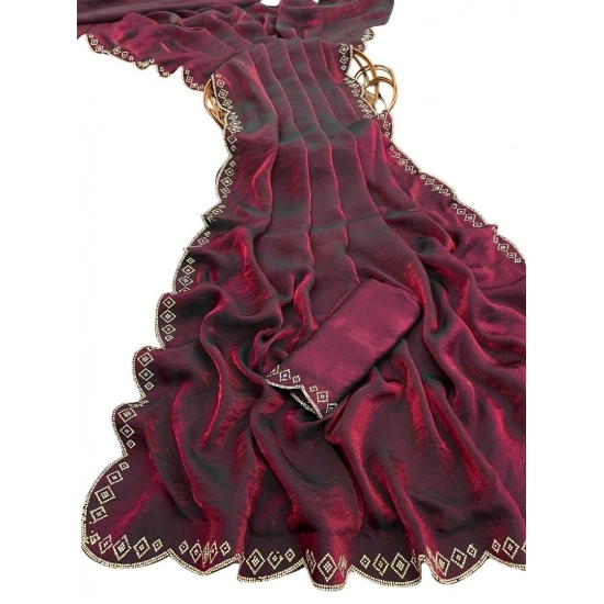 Generic Women's Satin Embellished Saree With Unstitched Blouse 5.5Mtr (Burgundy) Generic Women's Satin Embellished Saree With Unstitched Blouse 5.5Mtr (Burgundy)