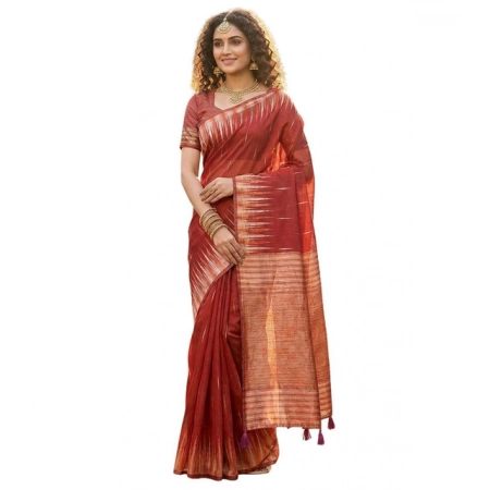 Generic Women's Linen Cotton Printed Saree With Unstitched Blouse 5.5Mtr (Red) Generic Women's Linen Cotton Printed Saree With Unstitched Blouse 5.5Mtr (Red)