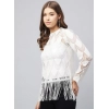 Generic Women's Lace Self Design Short Sleeve Top (White)
