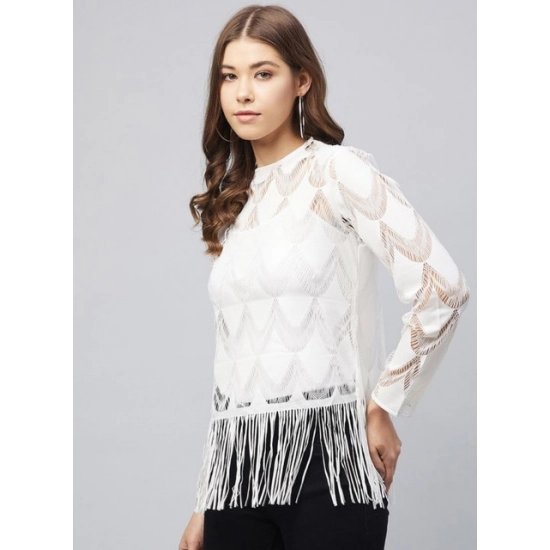 Generic Women's Lace Self Design Short Sleeve Top (White) Generic Women's Lace Self Design Short Sleeve Top (White)