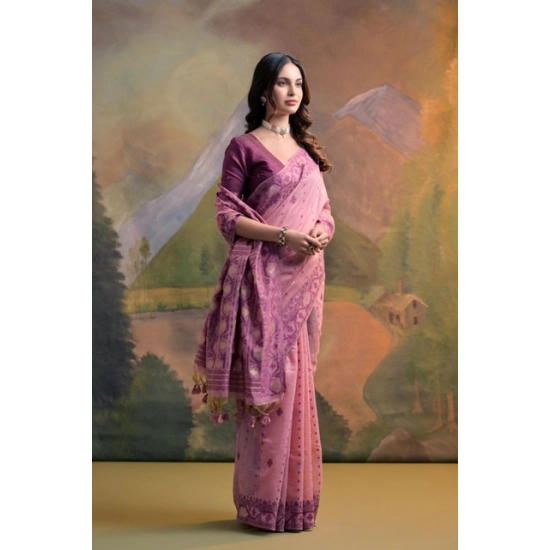 Generic Women's Blended_Cotton Woven Saree With Unstitched Blouse 5.5Mtr (Pink) Generic Women's Blended_Cotton Woven Saree With Unstitched Blouse 5.5Mtr (Pink)