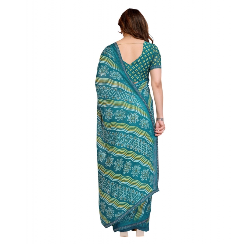 Women's Georgette Printed Saree With Unstitched Blouse 5.5Mtr (Sky Blue)
