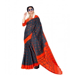 Generic Women's Soft Pure Cotton Printed Saree With Unstitched Blouse 5.5Mtr (Grey)