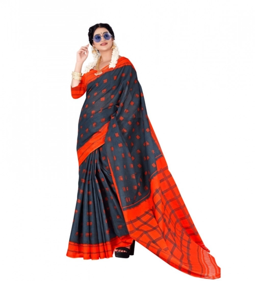 Generic Women's Soft Pure Cotton Printed Saree With Unstitched Blouse 5.5Mtr (Grey)