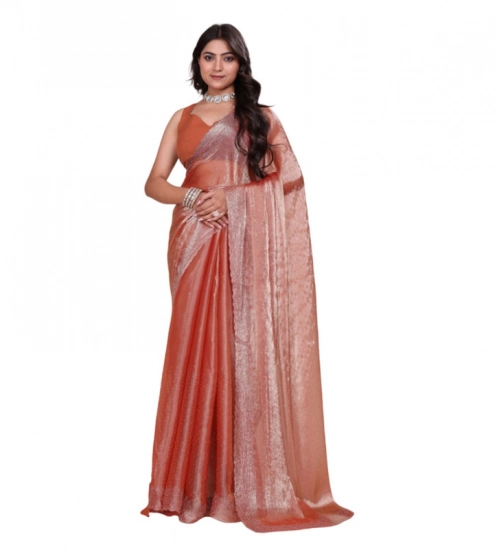 Generic Women's Jimmy choo Embellished Bollywood Saree With Unstitched Blouse 5.5Mtr (Orange)