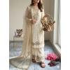 Generic Women's Silk Embroidered 3/4th Sleeve Round Kurti With Palazzo Pant and Dupatta Set (White)