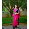 Generic Women's Soft Lichi Silk Printed Saree With Unstitched Blouse 5.5Mtr (Pink)