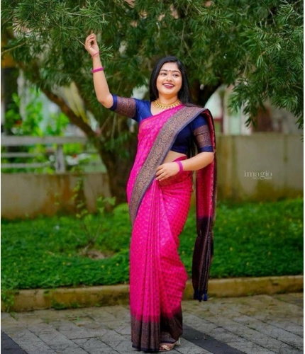 Generic Women's Soft Lichi Silk Printed Saree With Unstitched Blouse 5.5Mtr (Pink)