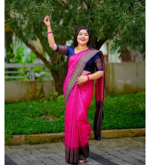 Generic Women's Soft Lichi Silk Printed Saree With Unstitched Blouse 5.5Mtr (Pink)