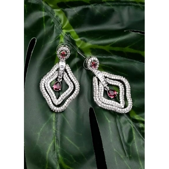 Generic Women's Brass Silver Plated Drop Earrings (Red) Generic Women's Brass Silver Plated Drop Earrings (Red)
