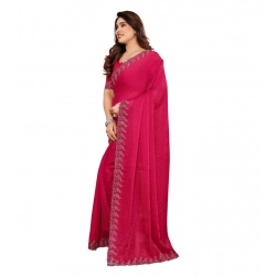 Women's Georgette Printed Saree With Unstitched Blouse 5.5Mtr (Pink)