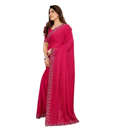 Generic Women's Georgette Printed Saree With Unstitched Blouse 5.5Mtr (Pink)