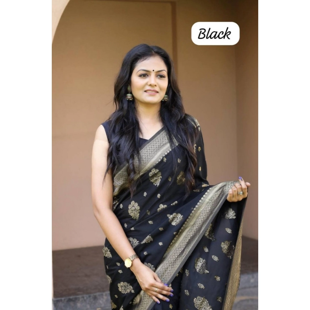 Generic Women's Soft Lichi Silk Printed Saree With Unstitched Blouse 5.5Mtr (Black) Generic Women's Soft Lichi Silk Printed Saree With Unstitched Blouse 5.5Mtr (Black)