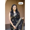 Generic Women's Soft Lichi Silk Printed Saree With Unstitched Blouse 5.5Mtr (Black)