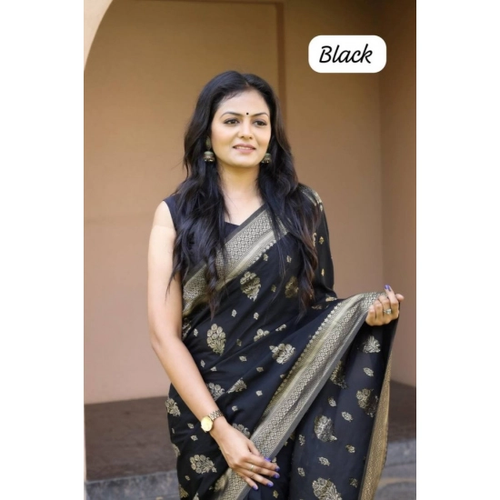Generic Women's Soft Lichi Silk Printed Saree With Unstitched Blouse 5.5Mtr (Black) Generic Women's Soft Lichi Silk Printed Saree With Unstitched Blouse 5.5Mtr (Black)