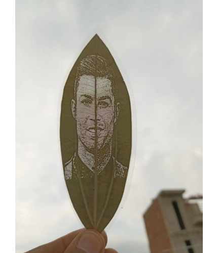 Generic Custom Engraved Leaf Art – Football Icon Portrait on Natural Lea