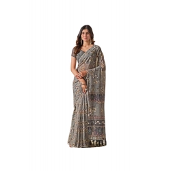 Generic Women's Georgette Printed Saree With Unstitched Blouse 5.5Mtr (Grey)