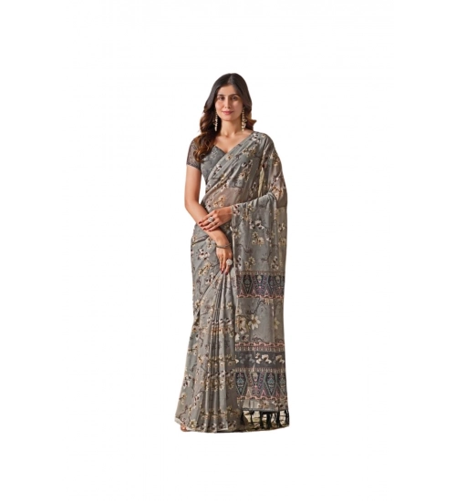 Generic Women's Georgette Printed Saree With Unstitched Blouse 5.5Mtr (Grey)
