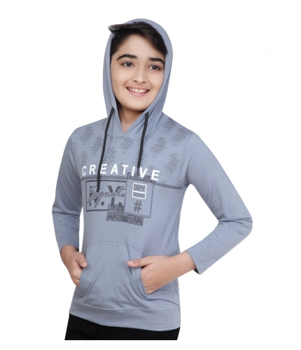 Generic Boy's Cotton Printeded Hooded Neck Hoodies (Steel Blue)