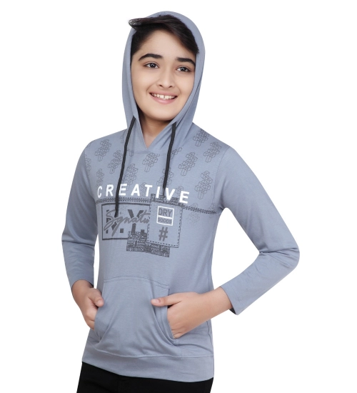 Generic Boy's Cotton Printeded Hooded Neck Hoodies (Steel Blue)