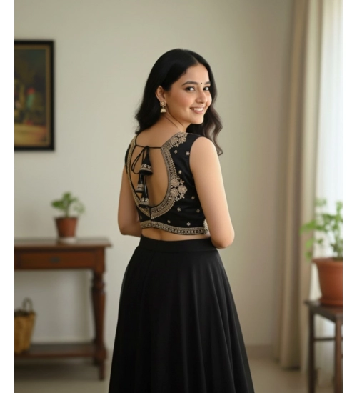 Generic Women's Zimmi Choo Embroidered V-Neck Padded Blouse (Black 38 Ready (Self Alterable 36–40)