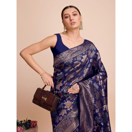 Generic Women's Soft Silk Jacquard Saree With Unstitched Blouse 5.5Mtr (Navy-Blue)