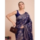 Generic Women's Soft Silk Jacquard Saree With Unstitched Blouse 5.5Mtr (Navy-Blue)