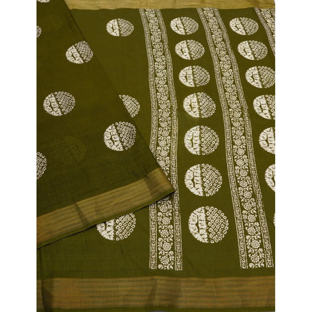 Generic Women's Cotton Silk Printed Saree With Unstitched Blouse 5.5Mtr (Green) Generic Women's Cotton Silk Printed Saree With Unstitched Blouse 5.5Mtr (Green)
