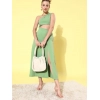 Generic Women's Polyester Lycra Solid Sleeveless Dress (Green)