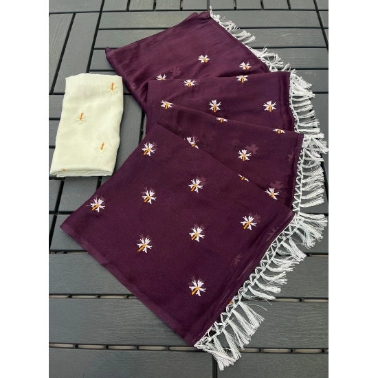 Generic Women's Georgette Embellished Saree With Unstitched Blouse 5.5Mtr (Wine) Generic Women's Georgette Embellished Saree With Unstitched Blouse 5.5Mtr (Wine)