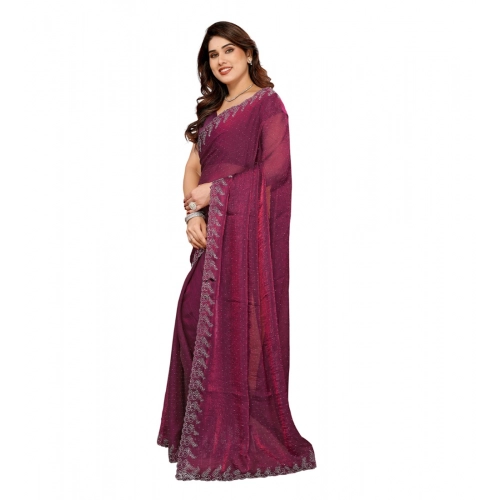 Women's Georgette Printed Saree With Unstitched Blouse 5.5Mtr (Purple)