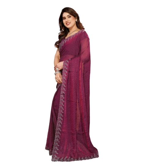 Generic Women's Georgette Printed Saree With Unstitched Blouse 5.5Mtr (Purple)