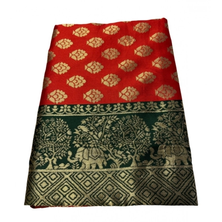 Generic Women's Jacquard Printed Saree With Unstitched Blouse 5.5Mtr (Red) Generic Women's Jacquard Printed Saree With Unstitched Blouse 5.5Mtr (Red)