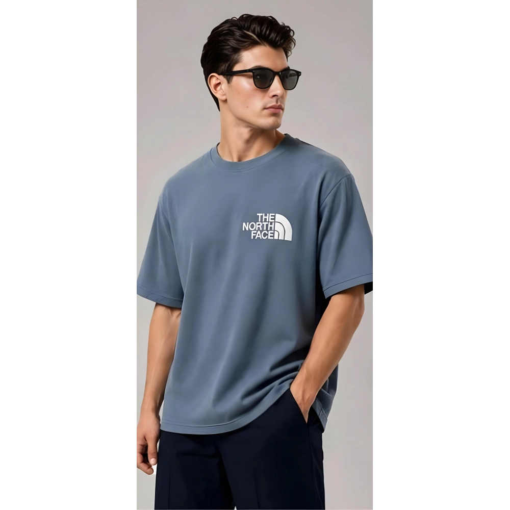 Generic Men's Cotton Blend Printed Oversized Round Neck Half Sleeve T-Shirt (Blue)