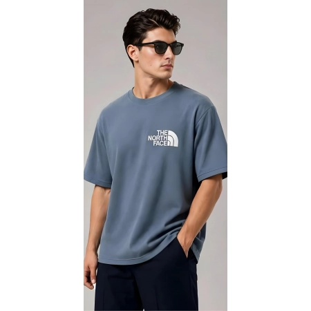 Generic Men's Cotton Blend Printed Oversized Round Neck Half Sleeve T-Shirt (Blue)