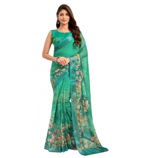Generic Women's Faux Linen Floral Ready to wear Saree With Unstitched Blouse 5.5Mtr (Green) Generic Women's Faux Linen Floral Ready to wear Saree With Unstitched Blouse 5.5Mtr (Green)