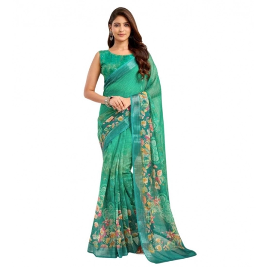 Generic Women's Faux Linen Floral Ready to wear Saree With Unstitched Blouse 5.5Mtr (Green) Generic Women's Faux Linen Floral Ready to wear Saree With Unstitched Blouse 5.5Mtr (Green)