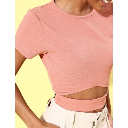 Generic Women's Polyester Lycra Solid Short Sleeve Top (Pink) Generic Women's Polyester Lycra Solid Short Sleeve Top (Pink)