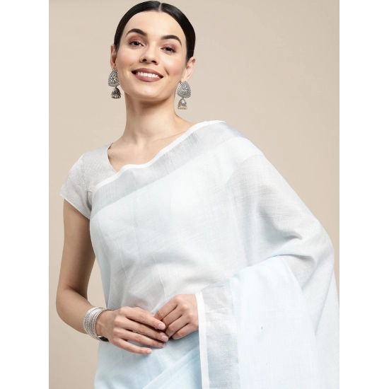 Generic Women's Linen Cotton Striped Saree With Unstitched Blouse 5.5Mtr (Sky Blue) Generic Women's Linen Cotton Striped Saree With Unstitched Blouse 5.5Mtr (Sky Blue)