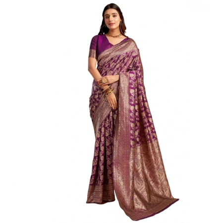 Generic Women's Jacquard Printed Saree With Unstitched Blouse 5.5Mtr (Purple) Generic Women's Jacquard Printed Saree With Unstitched Blouse 5.5Mtr (Purple)