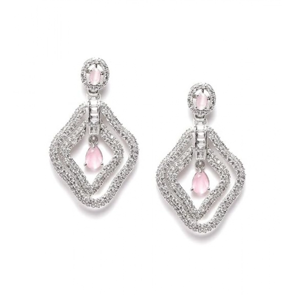 Generic Women's Brass Silver Plated Drop Earrings (Pink) Generic Women's Brass Silver Plated Drop Earrings (Pink)