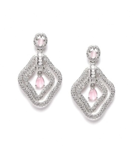 Generic Women's Brass Silver Plated Drop Earrings (Pink)