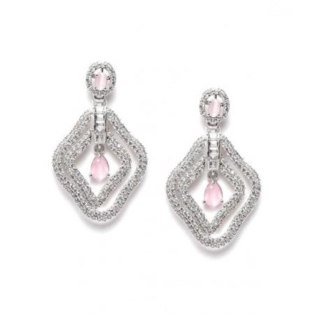 Generic Women's Brass Silver Plated Drop Earrings (Pink) Generic Women's Brass Silver Plated Drop Earrings (Pink)