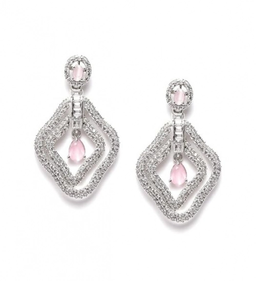 Generic Women's Brass Silver Plated Drop Earrings (Pink) Generic Women's Brass Silver Plated Drop Earrings (Pink)