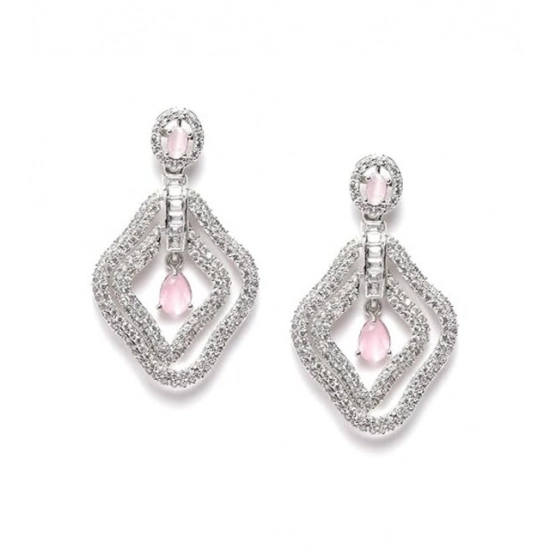 Generic Women's Brass Silver Plated Drop Earrings (Pink) Generic Women's Brass Silver Plated Drop Earrings (Pink)