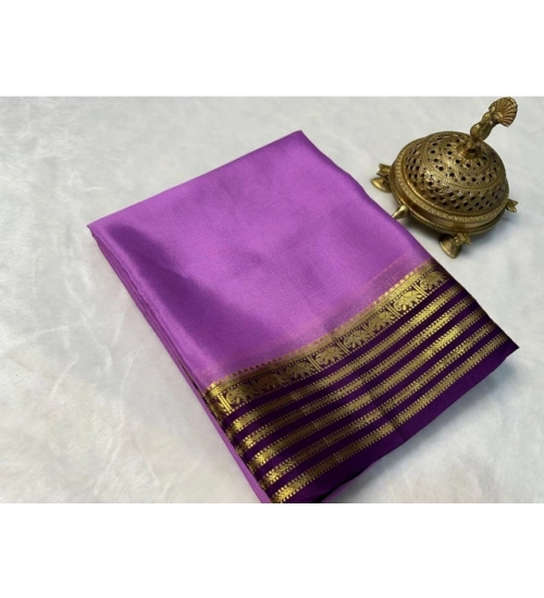 Generic Women's Crepe Chit Pallu Solid Saree With Unstitched Blouse 5.5Mtr (Dark Purple)